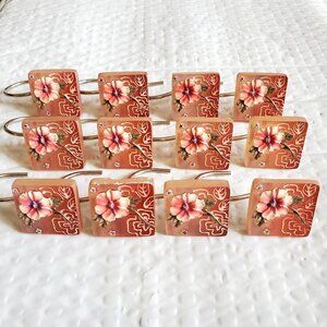 NWOT Shower Curtain Hangers Tropical Hawaiian 3D Sea Glass Resin Floral Hibiscus